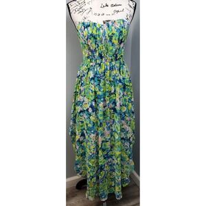 Ark & Co. Strapless Dress Womens M Multi Floral Cinch Waist Layered Hem Back Zip